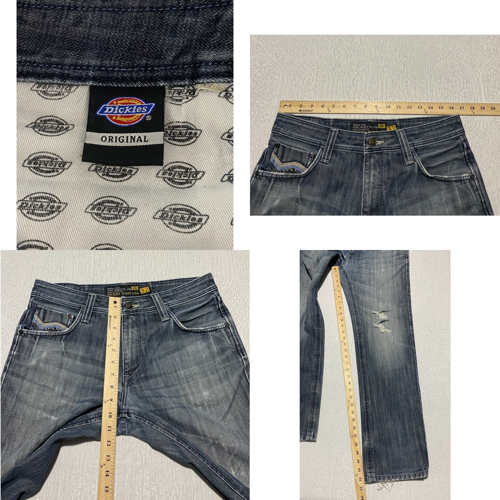 Dickies Dickies Jeans Men's 32×32 Regular Straight Distressed Embroidered USA Original Dickies jeans denim cotton 5-pocket Men Regular Gray/Medium wash Size US 32 / EU 48 - 8 Thumbnail