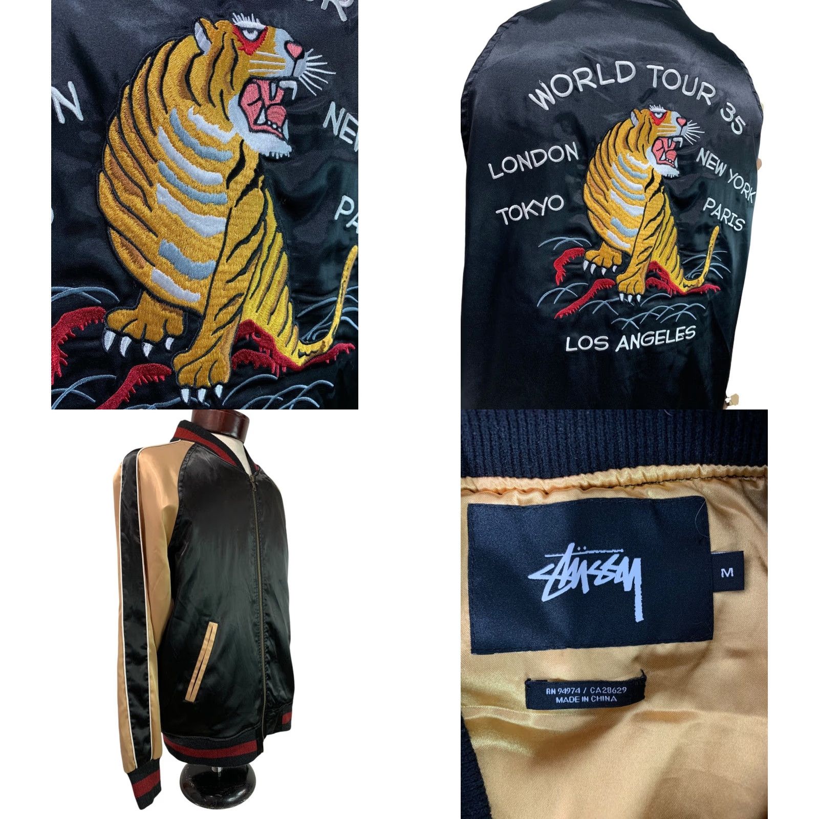 Vintage VINTAGE Stussy World Tour 35 Black Unisex Bomber Jacket M 1990s Coat Mens Womens Size M / US 6-8 / IT 42-44 - 8 Thumbnail
