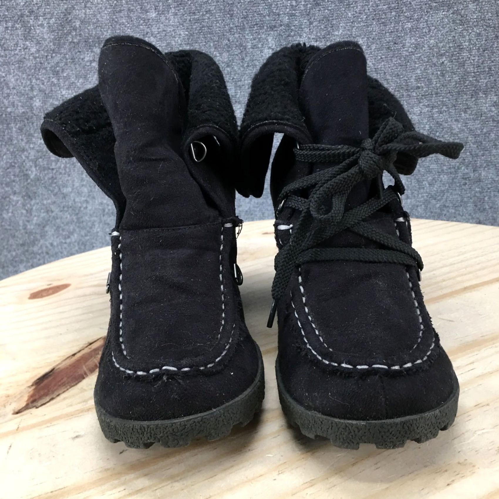 Vintage Unionbay Boots Womens 7.5 M Pike Ankle Booties Lace Up Wedge Heels Black Fabric Size US 8 / IT 38 - 7 Thumbnail