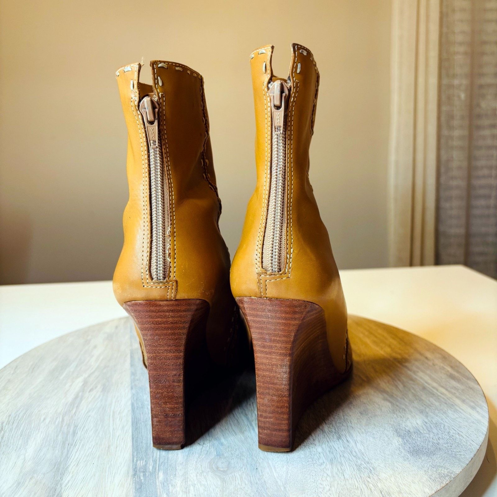 Diba True Diba Elko Tan Leather Wedge Boots 8.5 Made in Brazil Size US 8.5 / IT 38.5 - 6 Thumbnail