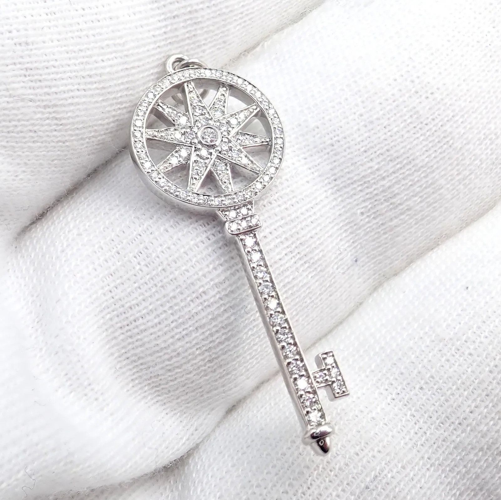 Tiffany & Co Platinum Diamond Key Star Pendant Necklace