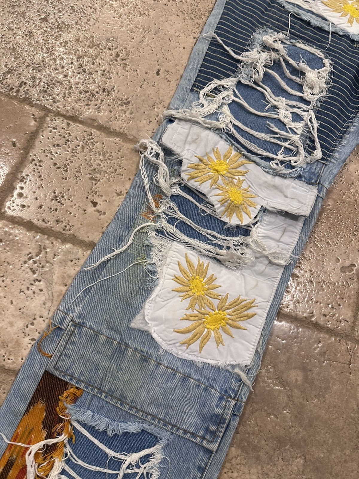 Who Decides War Who Decides War Yellow Sun Floral Patches Blue Denim Jeans Size US 34 / EU 50 - 6 Thumbnail