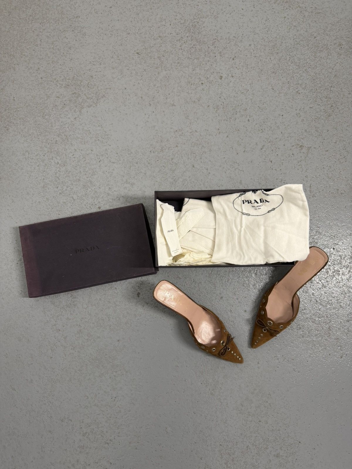 Prada Iconic Prada Eyelets Mule Heels With Box And Dust Bag Size US 8.5 / IT 38.5 - 2 Thumbnail