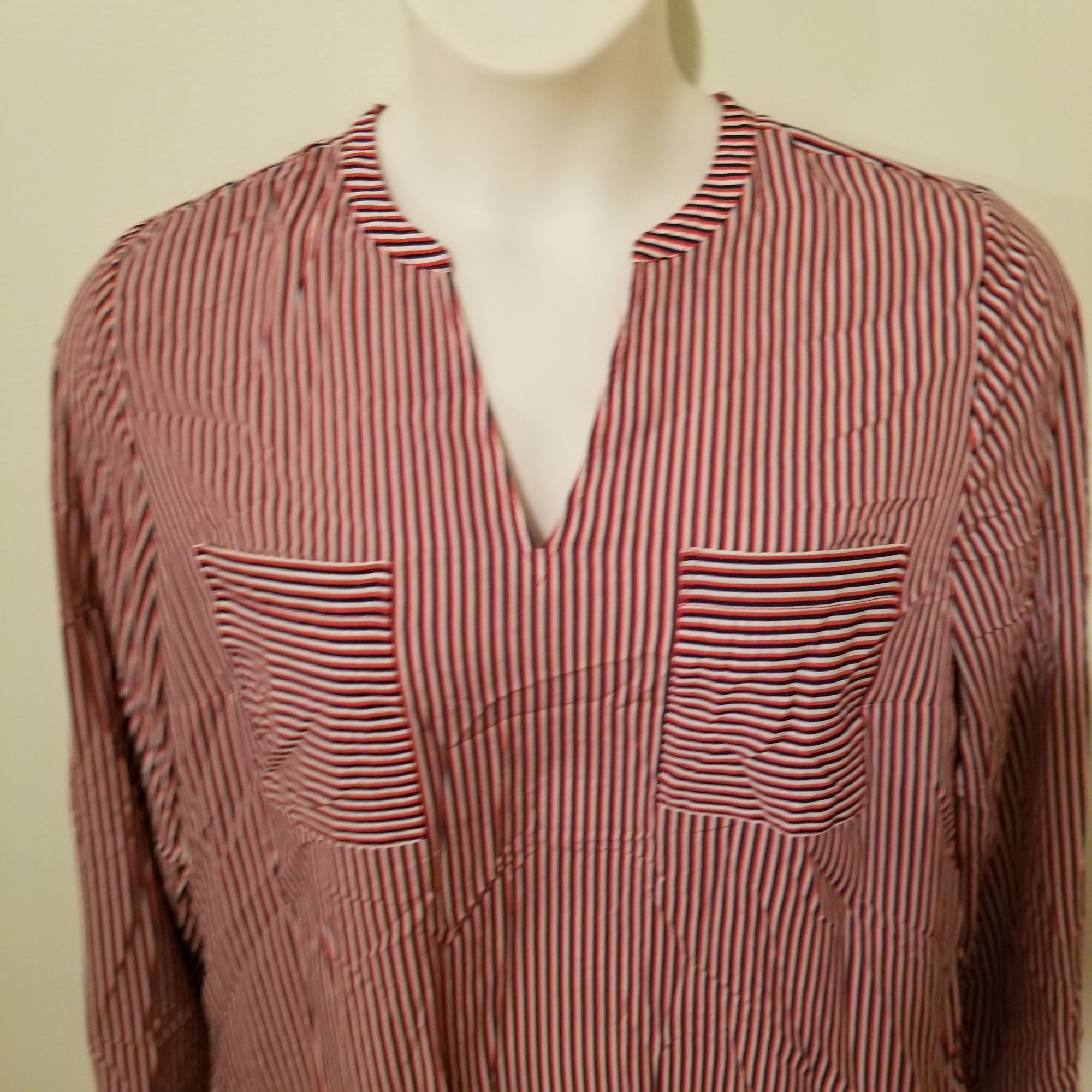 Other Cabi L Red White Blue Stripe Lightweight Popover Top 5335 FR Size L / US 10 / IT 46 - 6 Thumbnail