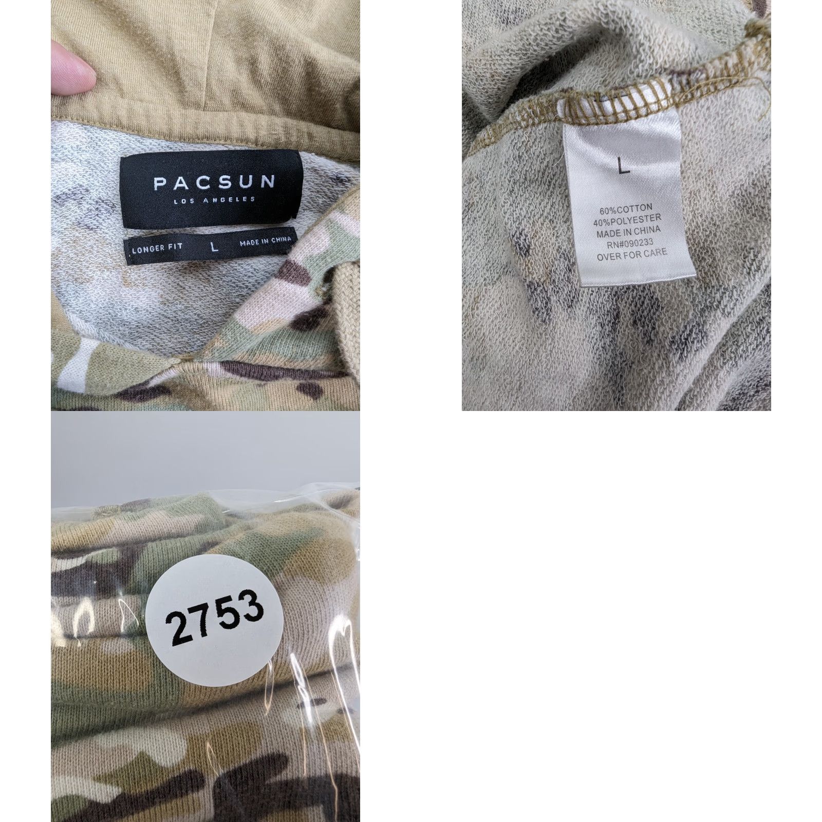Pacsun Pacsun Hoodie Camouflage Longer Fit Pullover Sweatshirt Size L Mens Beige Multicolor Crew Neck Pullover, Colorful, Jersey Cotton Size US L / EU 52-54 / 3 - 8 Thumbnail