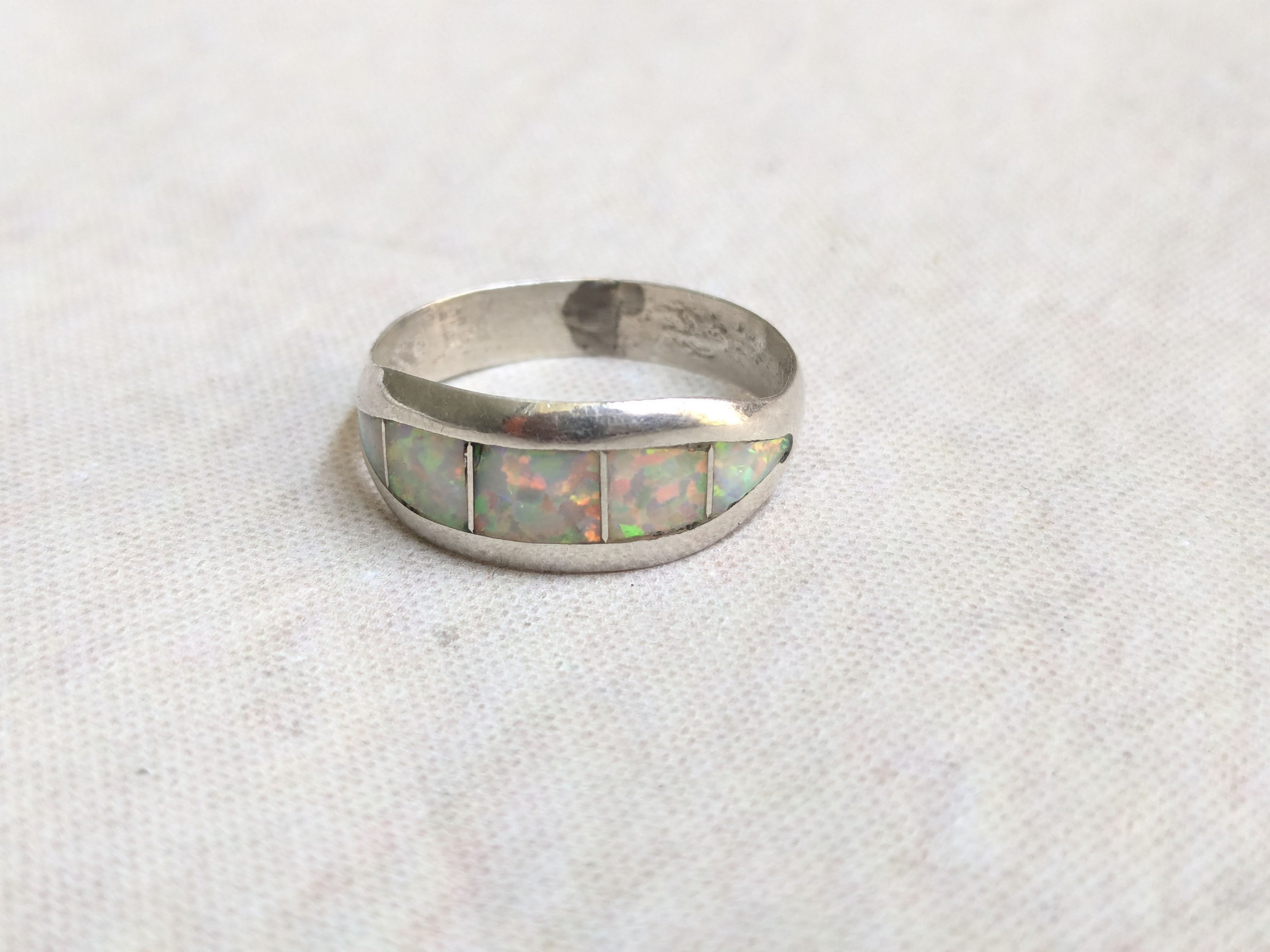 Jewelry Sterling Silver Ring Opal Band Inlay 9.25 Size ONE SIZE - 1 Thumbnail