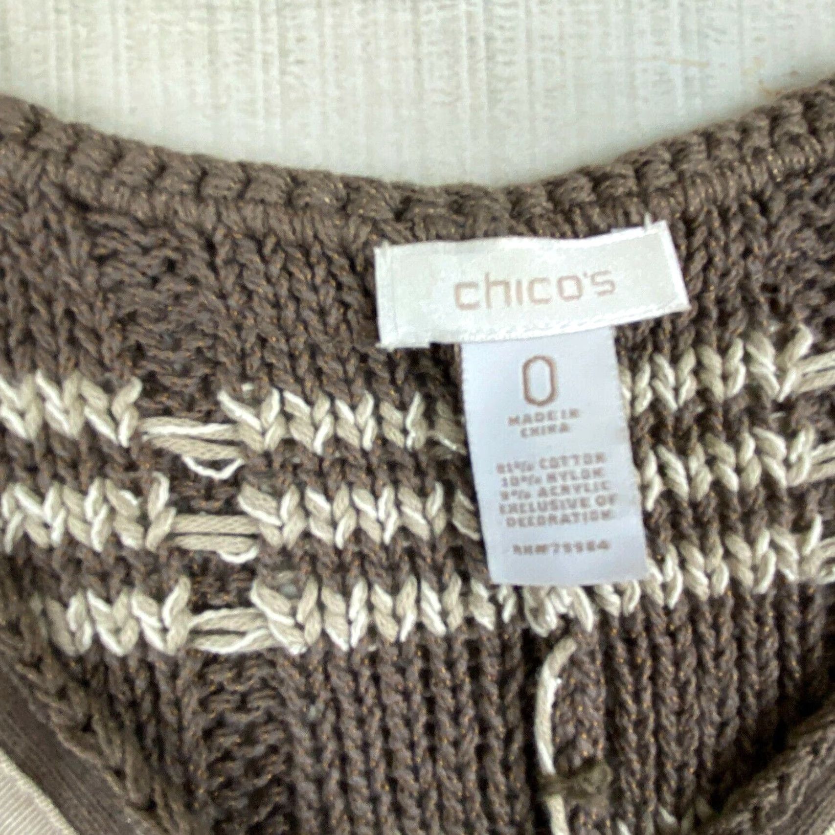 Vintage Chico's Womens Brown Striped Cable Knit Cardigan Sweater Size 0 Size S / US 4 / IT 40 - 3 Thumbnail