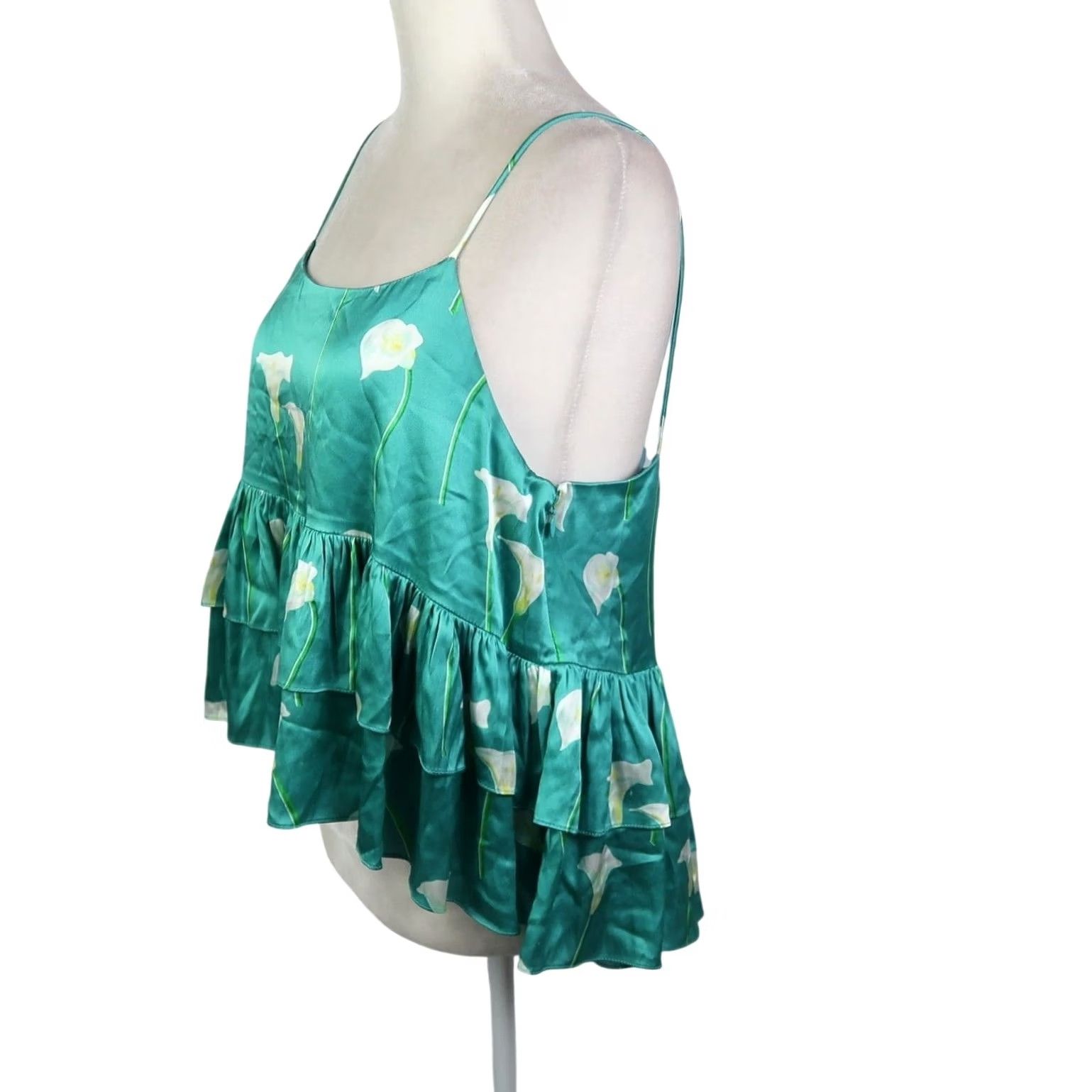 CAROLINE CONSTAS Caroline Constas Nadine Tank Top Teal Green Floral Silk Medium Bohemian Womens Tank Top Size M / US 6-8 / IT 42-44 - 4 Thumbnail