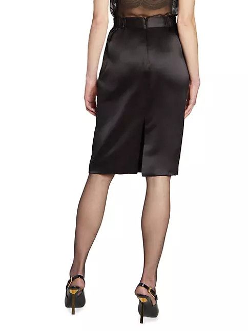 Saint Laurent Paris o1s1wg111124 Pencil Skirt in Silk Satin Crepe in Black Size 26" / US 2 / IT 38 - 4 Thumbnail