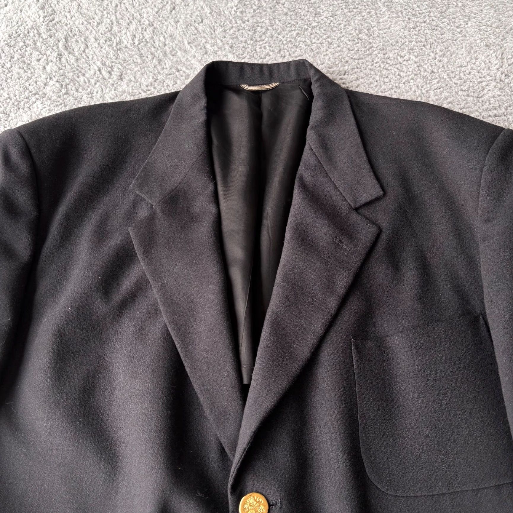 George Allyn Saint George Blazer Mens 46L Black Wool Blend USA Vintage Blazer 2 Button Single-Breasted Notch Peak? Size 46R - 2 Thumbnail