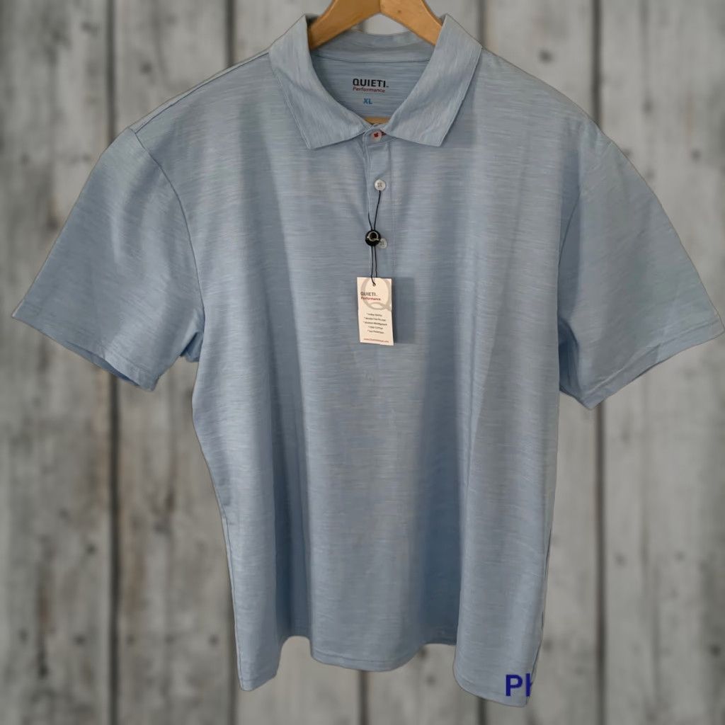 Vintage Quieti Mens XL Polo Shirt Blue Tonal Texture Performance Short-Sleeve Knit Shirt Size US XL / EU 56 / 4 - 1 Thumbnail