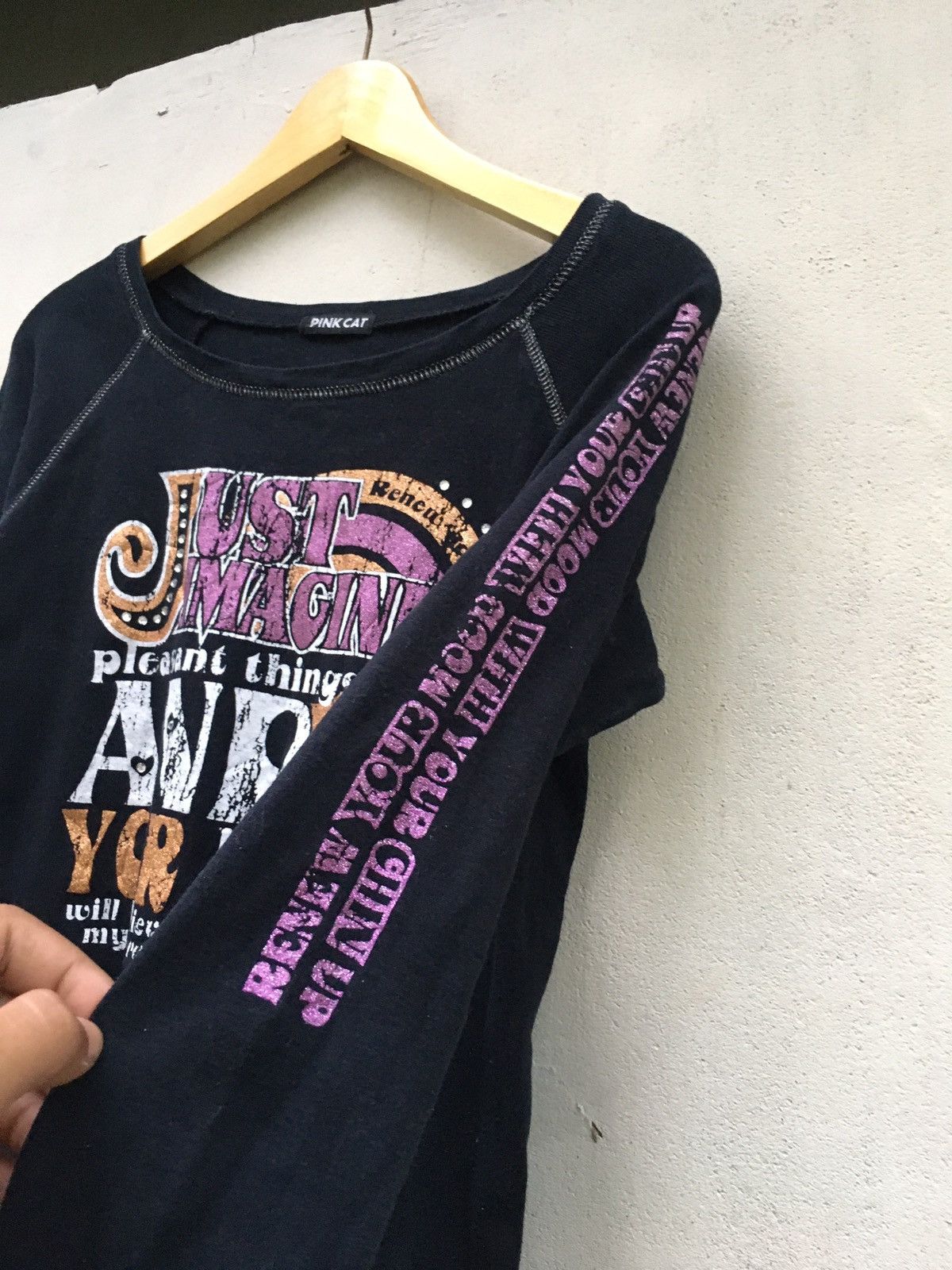 20471120 Japanese Y2K Style Pink Cat Poem Long Sleeve Ifsix Lgb Style Size US M / EU 48-50 / 2 - 5 Thumbnail