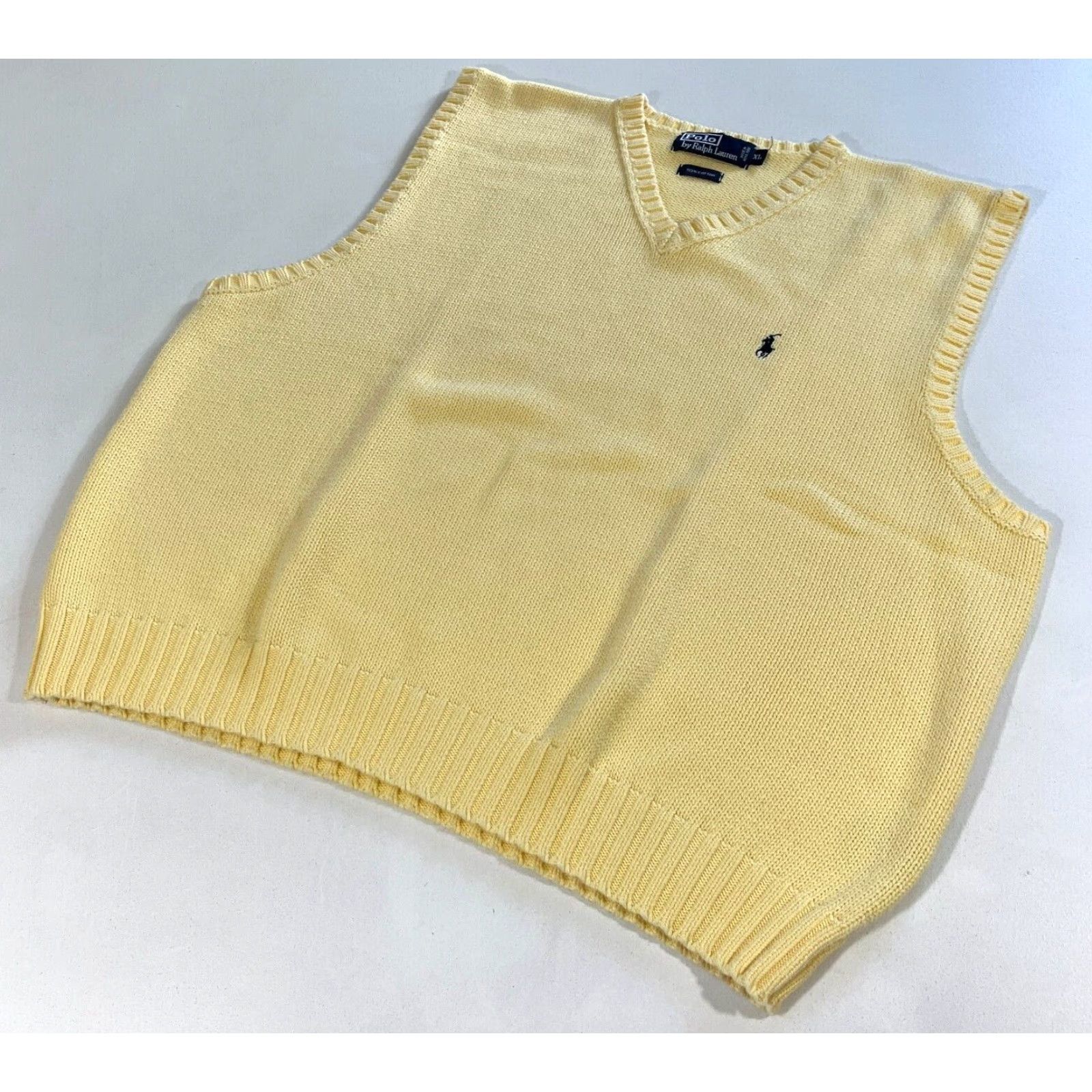 Ralph Lauren VINTAGE Ralph Lauren Men's Polo Knit Vest Shirt XL Yellow 90s Pastel Yellow Mens 90s Vintage Polo Ralph Lauren Knit Sweater Vest Size US XL / EU 56 / 4 - 5 Thumbnail