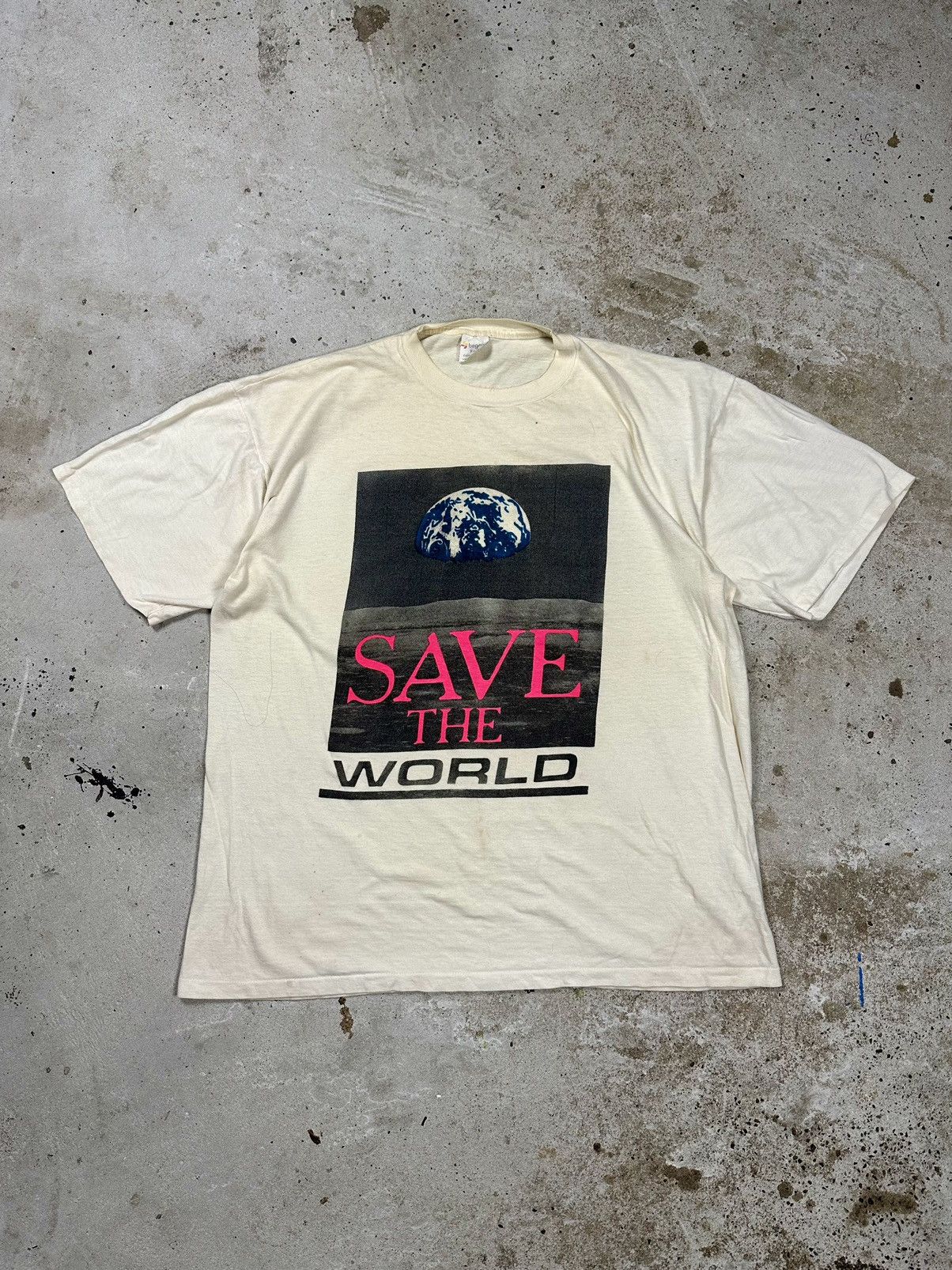 Vintage Vintage 90s Save The World Trashed Single Stitch Tee Size US XL / EU 56 / 4 - 1 Thumbnail