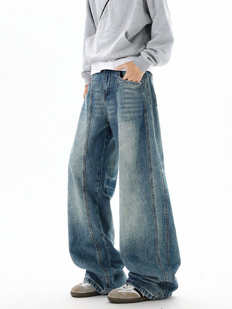 Vintage American retro patchwork washed curved jeans for men Size US 32 / EU 48 - 1 Thumbnail