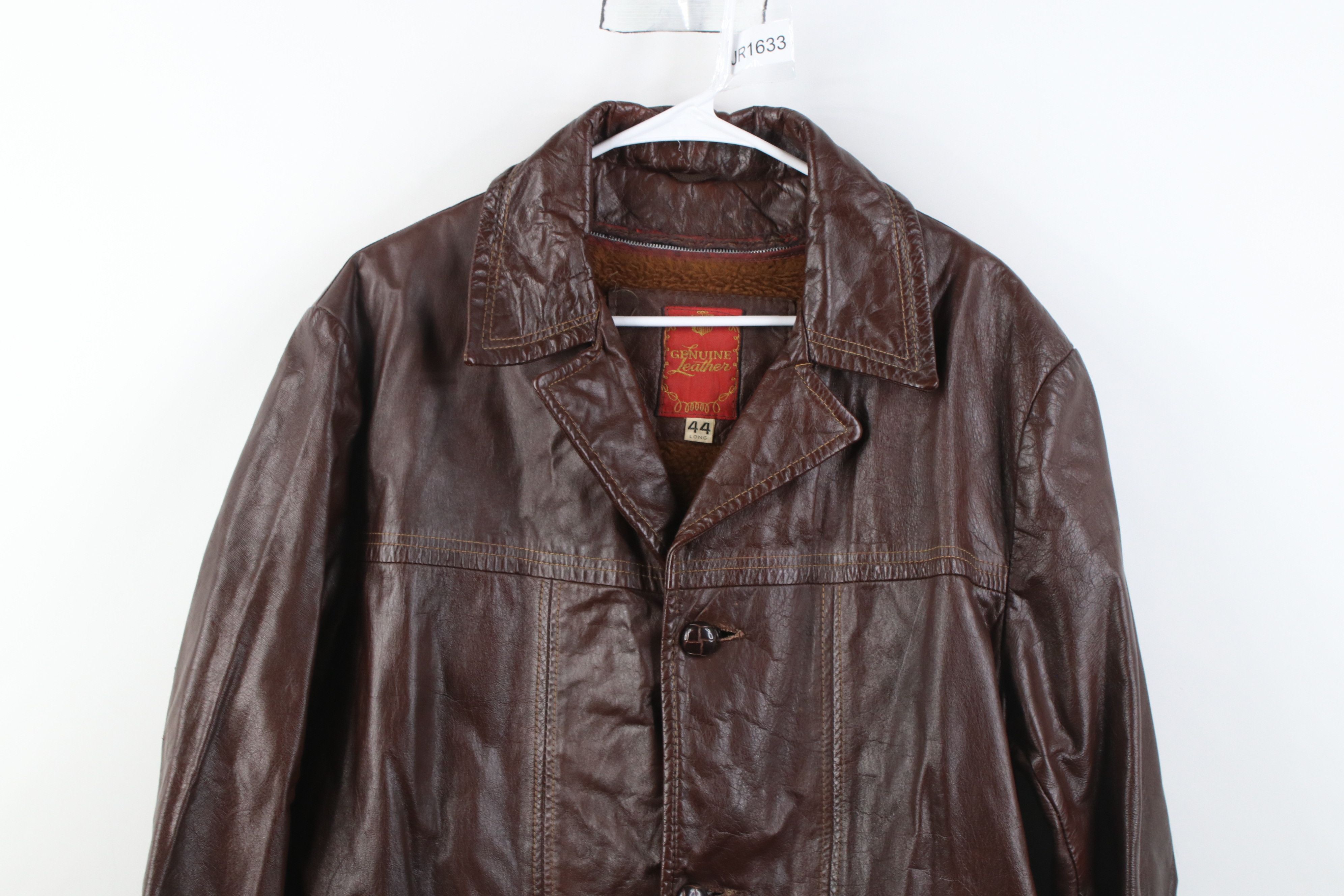 Vintage Vintage 70s Streetwear Leather Collared Jacket Brown USA Size US XXL / EU 58 / 5 - 2 Thumbnail