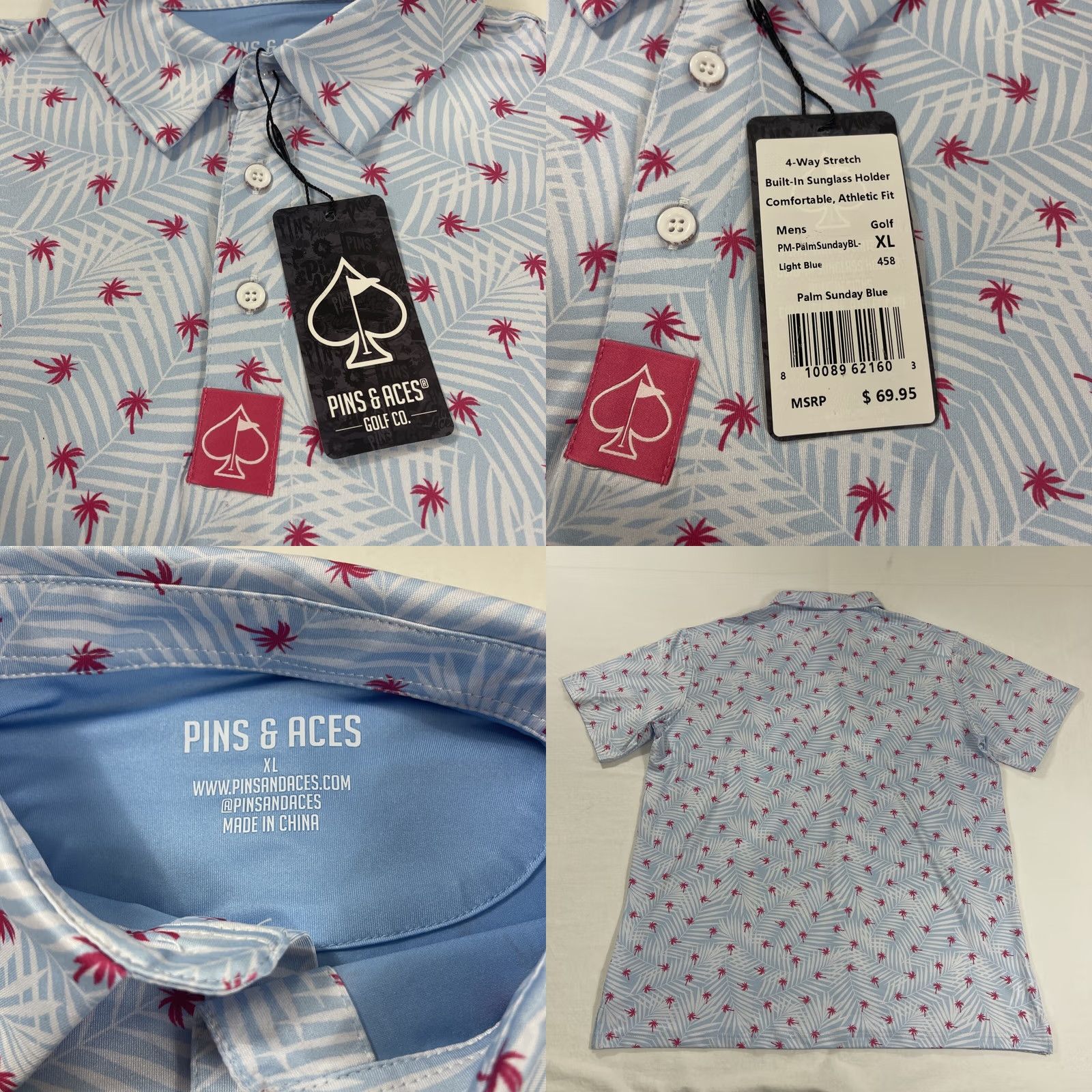 Vintage Pins & Aces Golf Polo Shirt XL Blue Palm Flower Mock-Up? Size US XL / EU 56 / 4 - 8 Thumbnail