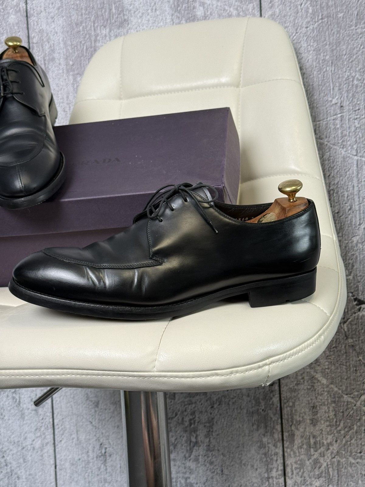 Prada Prada Black Leather Apron Toe Derby Men’s Dress Shoes Italy Size US 11 / EU 44 - 2 Thumbnail