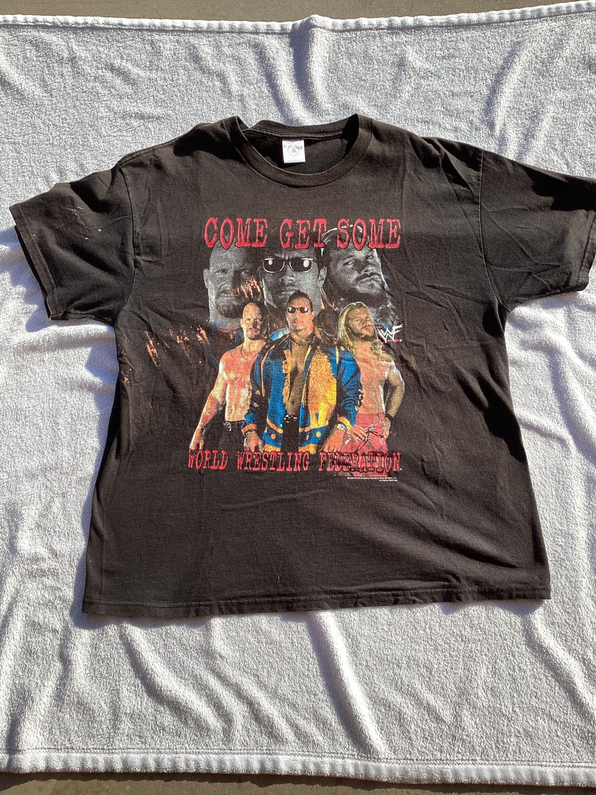 WWF Vtg WWF come get some stone cold Rock Chris JerichoMWWE TEE Size US XL / EU 56 / 4 - 1 Thumbnail