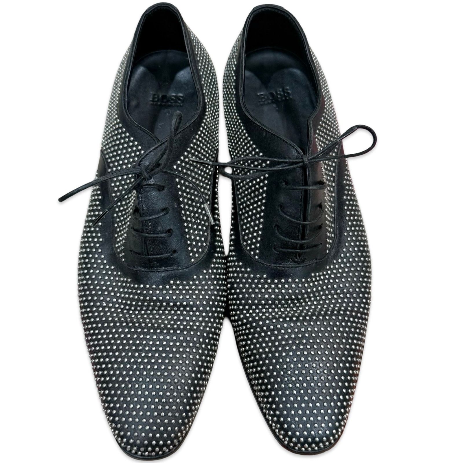 Hugo Boss Leather Black Silver Stud Lace Up Dress Shoes 6.5, Men's