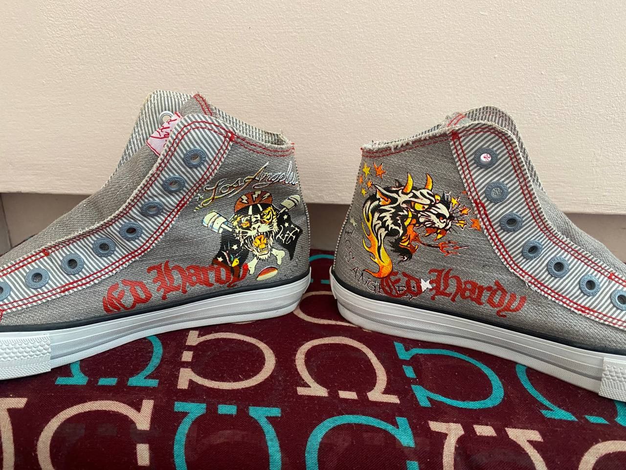 Christian Audigier × Ed Hardy × Vintage NEW! Vintage Ed Hardy Hi Top Sneakers Rare Fish Mermaid Y2K Size US 5 / IT 35 - 5 Thumbnail