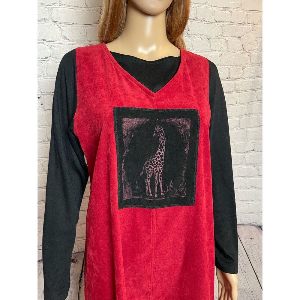 Other Karin Stevens Long Sleeve Maxi Red Dress With Giraffe Appli Size L / US 10 / IT 46 - 2 Thumbnail
