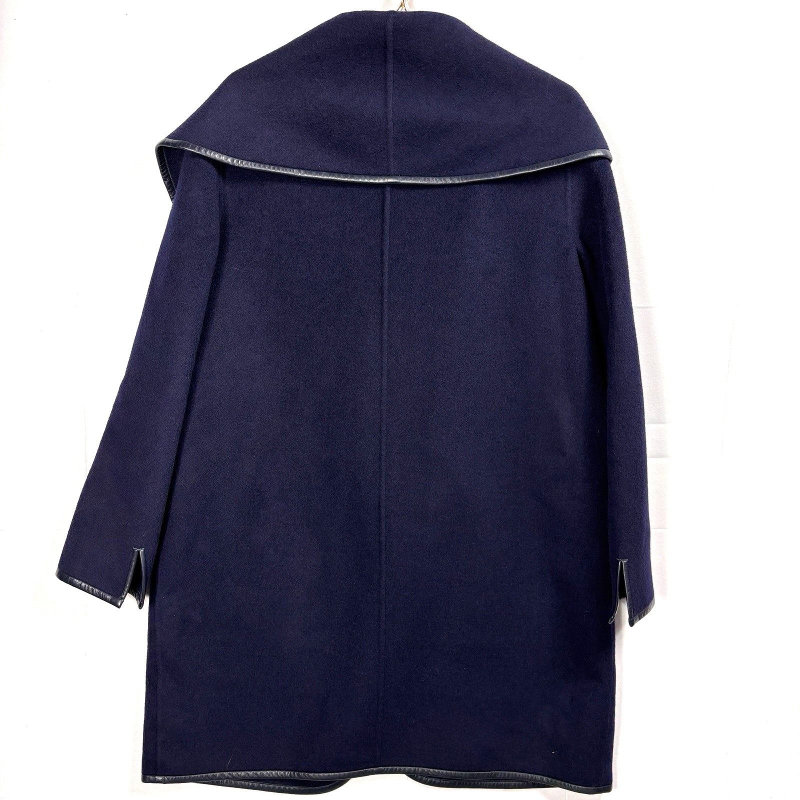 St. John St. John Womens Sz L Navy Wool Angora Cashmere Coat Leather Size L / US 10 / IT 46 - 4 Thumbnail