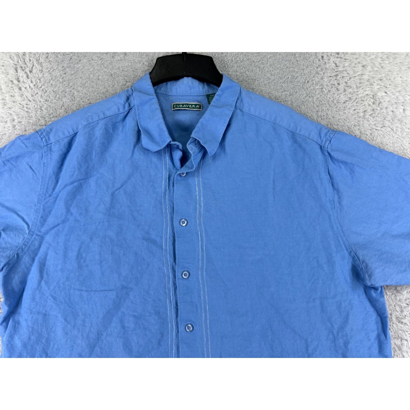 Cubavera Cubavera Shirt Men 2XL Blue Embroidered Linen Rayon Button-Up Short Sleeve Hawaii Aloha Vacation Resort Beach Shirt Mens Size US XXL / EU 58 / 5 - 4 Thumbnail