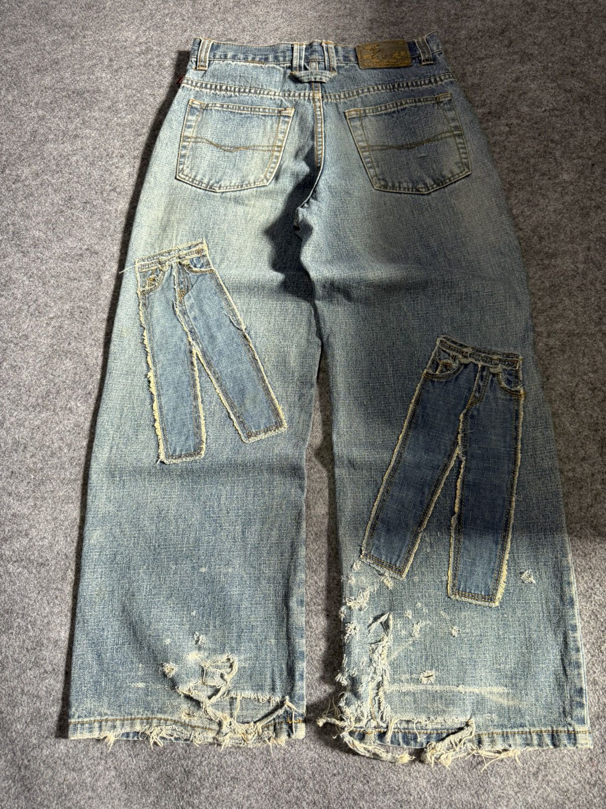 Beauty Beast × Japanese Brand Ignition Trompe L’oeil Pants On Pants Patched Denim Jeans Size US 27 - 2 Thumbnail