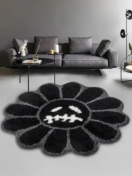 VIBE Smiling Face Tufted Flower Rug Retro Carpet for Bedroom Size ONE SIZE - 2 Thumbnail