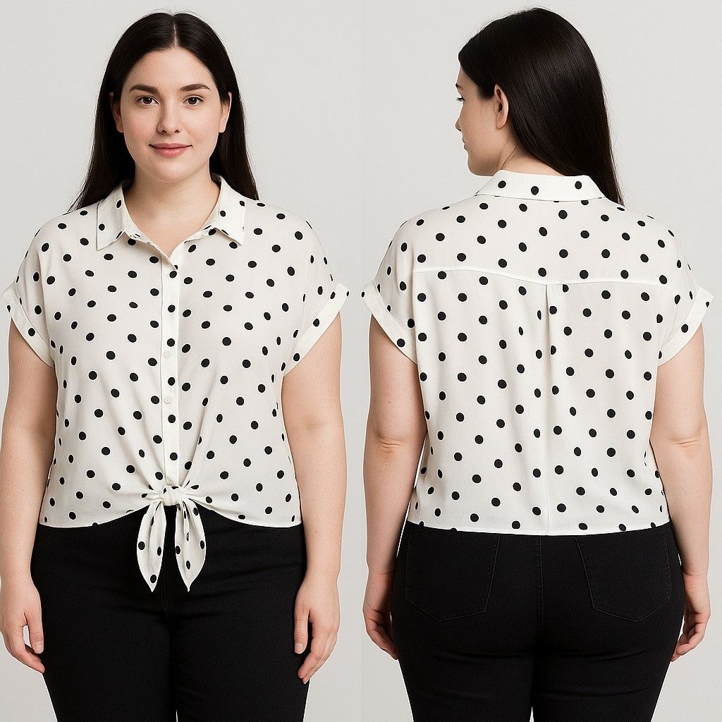 Other NWT Velvet Fleur White Button-Front Blouse Black Polka Dots Size XL / US 12-14 / IT 48-50 - 1 Thumbnail