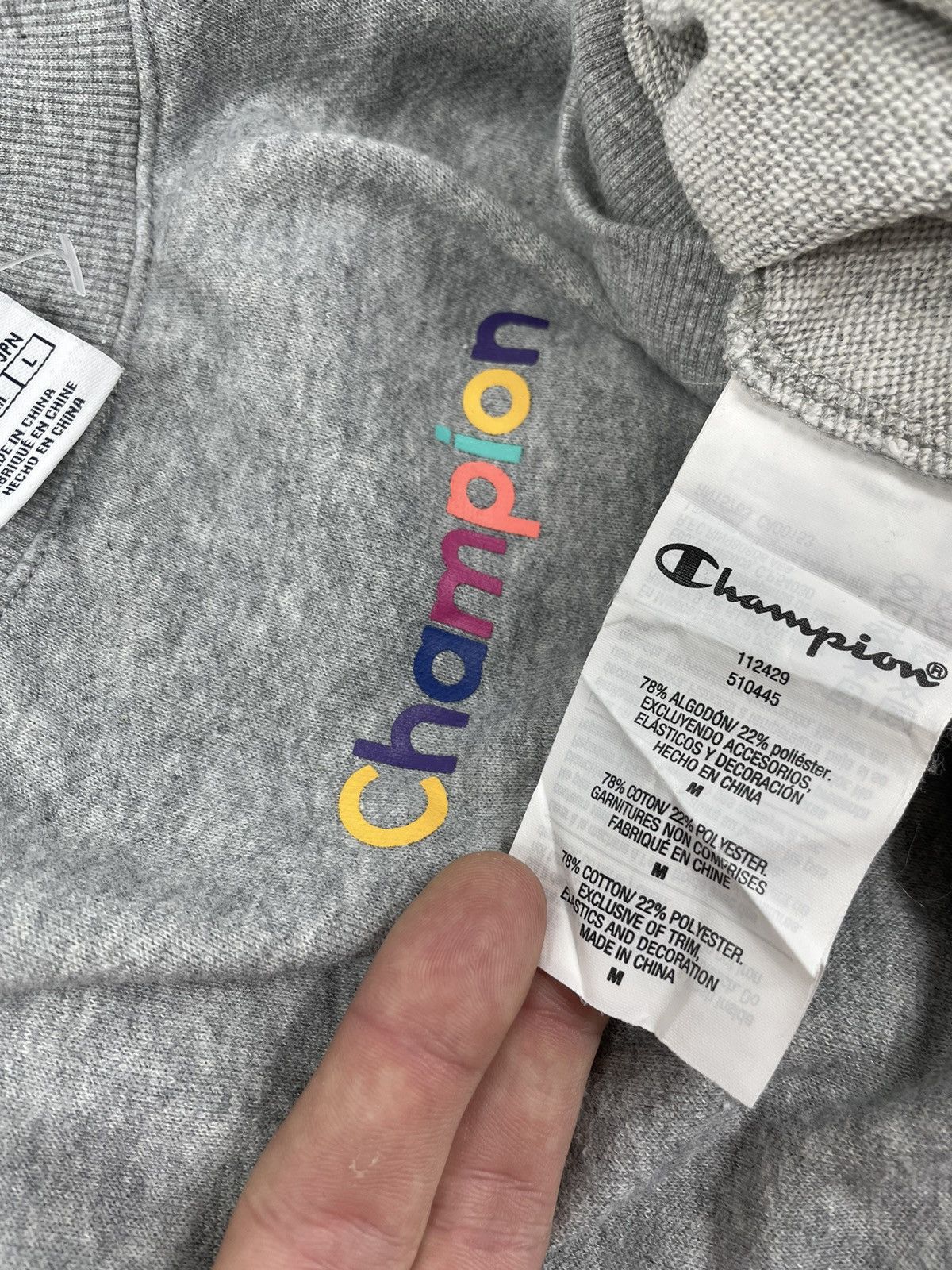 Champion × Raised by Champions 🌈 RAINBOW Big Logo Tape Crew Sweater Long Sleeve Sweatshirt Size M / US 6-8 / IT 42-44 - 7 Thumbnail