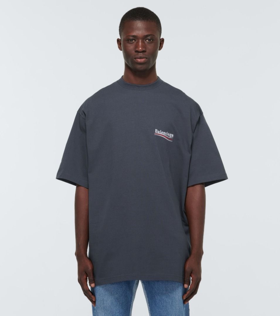 Balenciaga Balenciaga Dark Grey Embroidered Premium Campaign Logo Tee Size US XXL / EU 58 / 5 - 1 Thumbnail