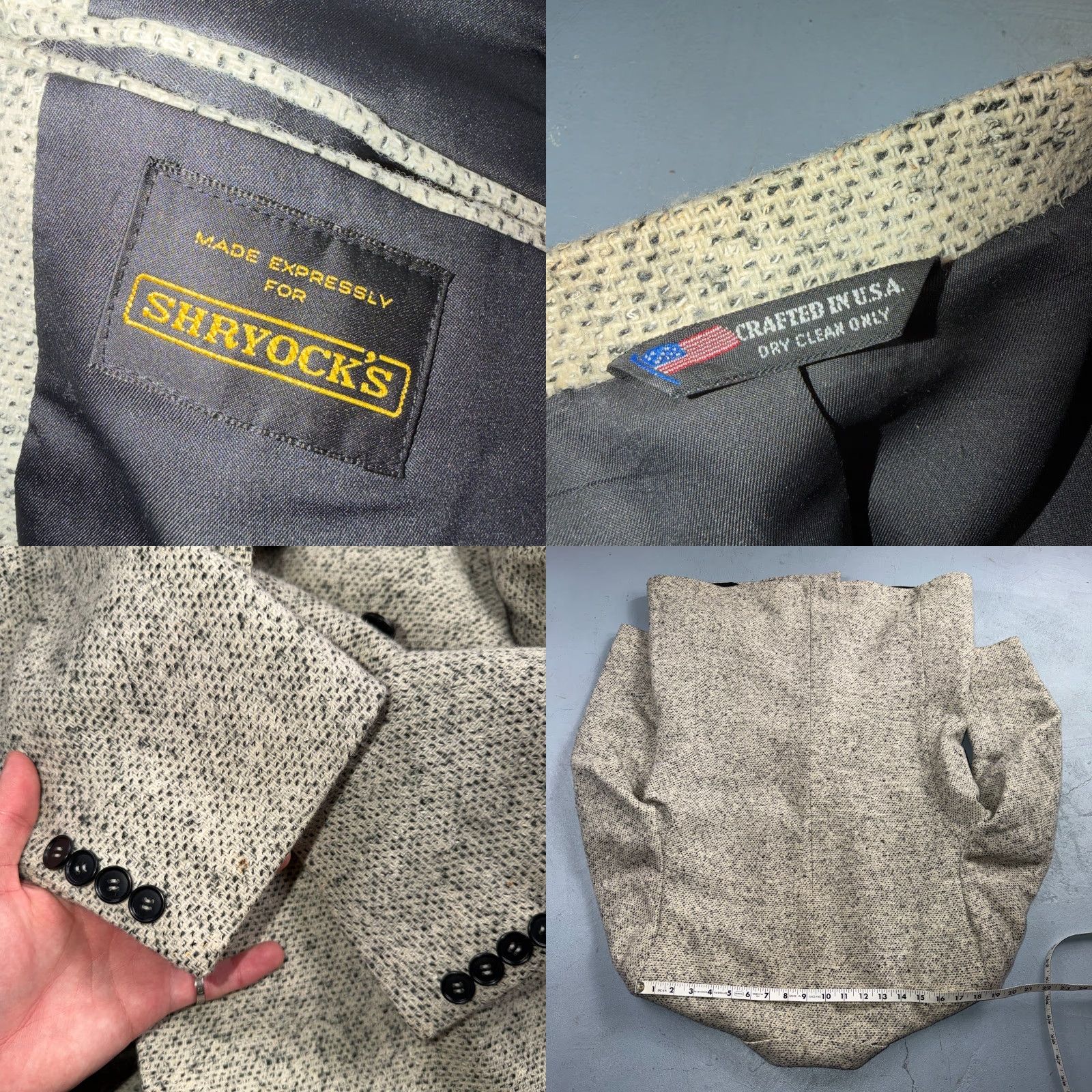 Doublet VINTAGE Shyrocks Blazer Coat Mens 42 Wool Tweed Single-Breasted Notch Lapel 2-Button 80s Gray Size 42R - 8 Thumbnail