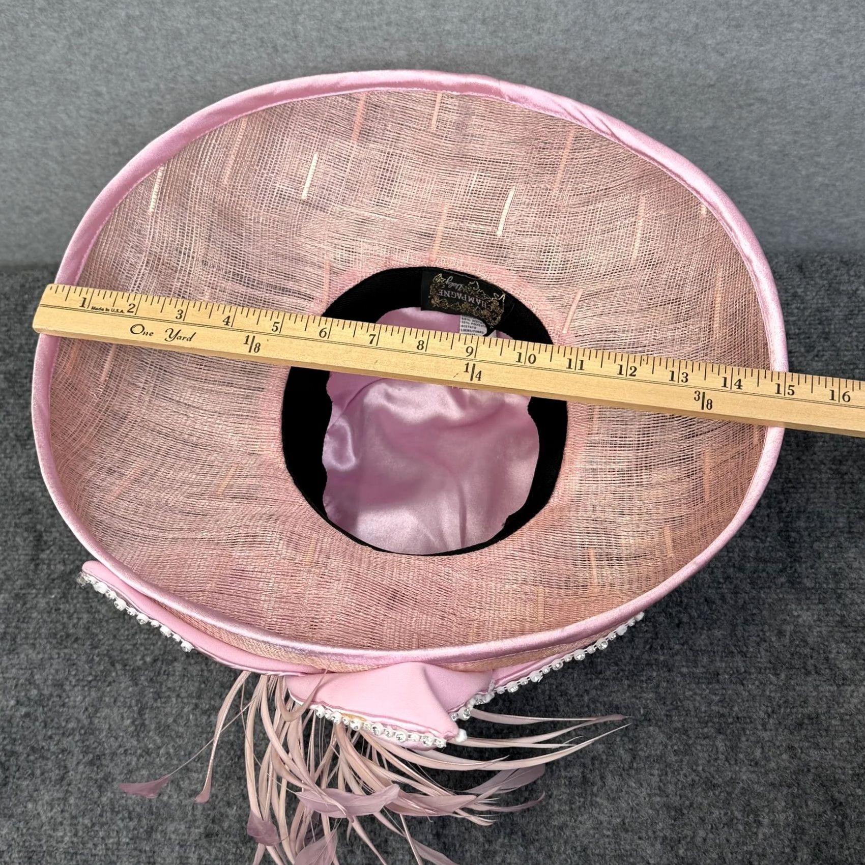 VINTAGE Elite CHAMPAGNE Hat Womens Pink Wide Brim Satin Bow  display picture 3