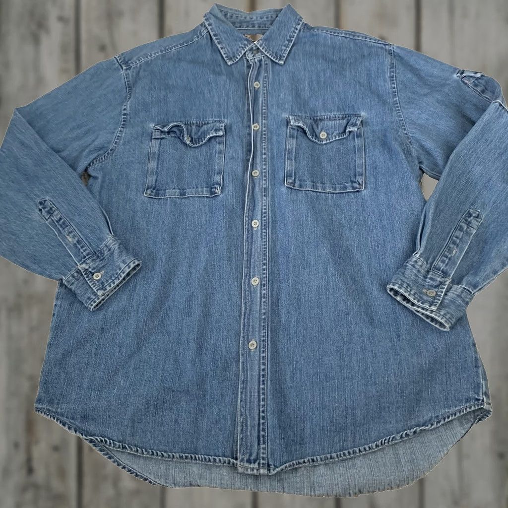 Faded Glory Faded Glory Denim Shirt Mens Medium Blue Button-Up Work Cotton Pockets Size US M / EU 48-50 / 2 - 1 Thumbnail