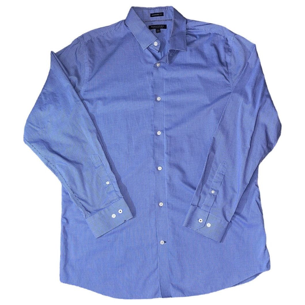 Banana Republic BANANA REPUBLIC Button Blue Check Long Sleeve Dress Shirt XL Size US XL / EU 56 / 4 - 1 Thumbnail