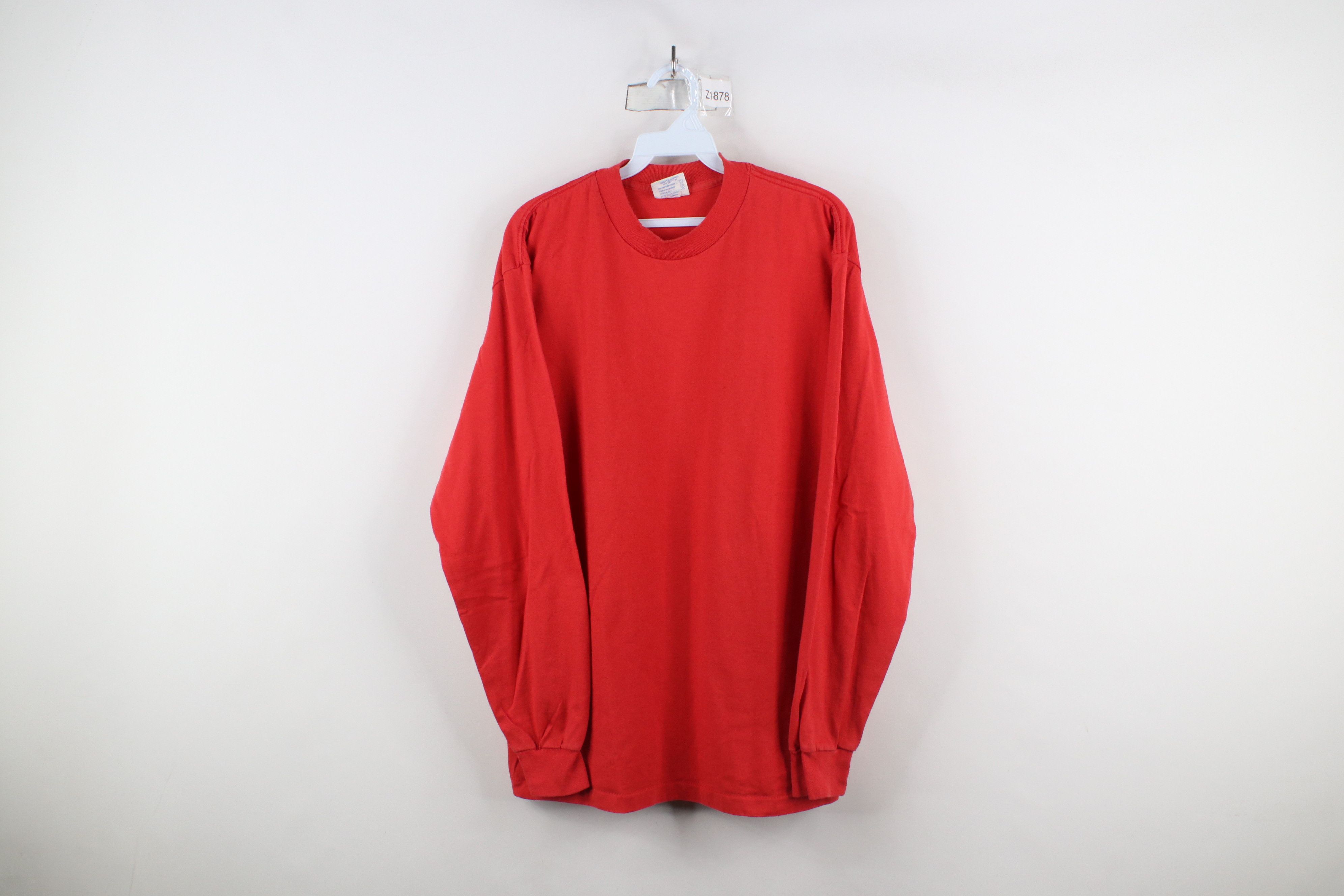 Vintage Vintage 80s 90s Streetwear Blank Long Sleeve T-Shirt Red USA Size US L / EU 52-54 / 3 - 1 Thumbnail