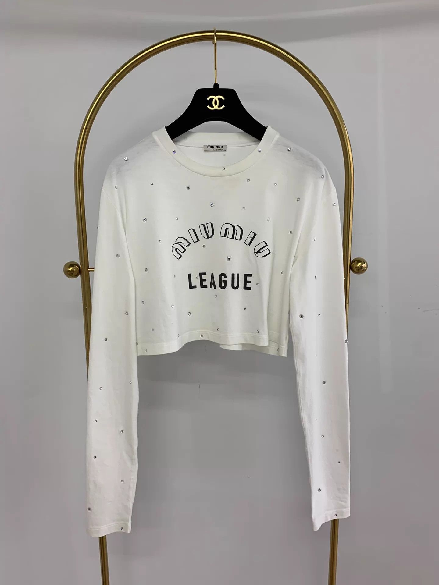 Miu Miu MIU MIU White Crystal Embellished Long Sleeve T XS New Size XS / US 0-2 / IT 36-38 - 1 Thumbnail