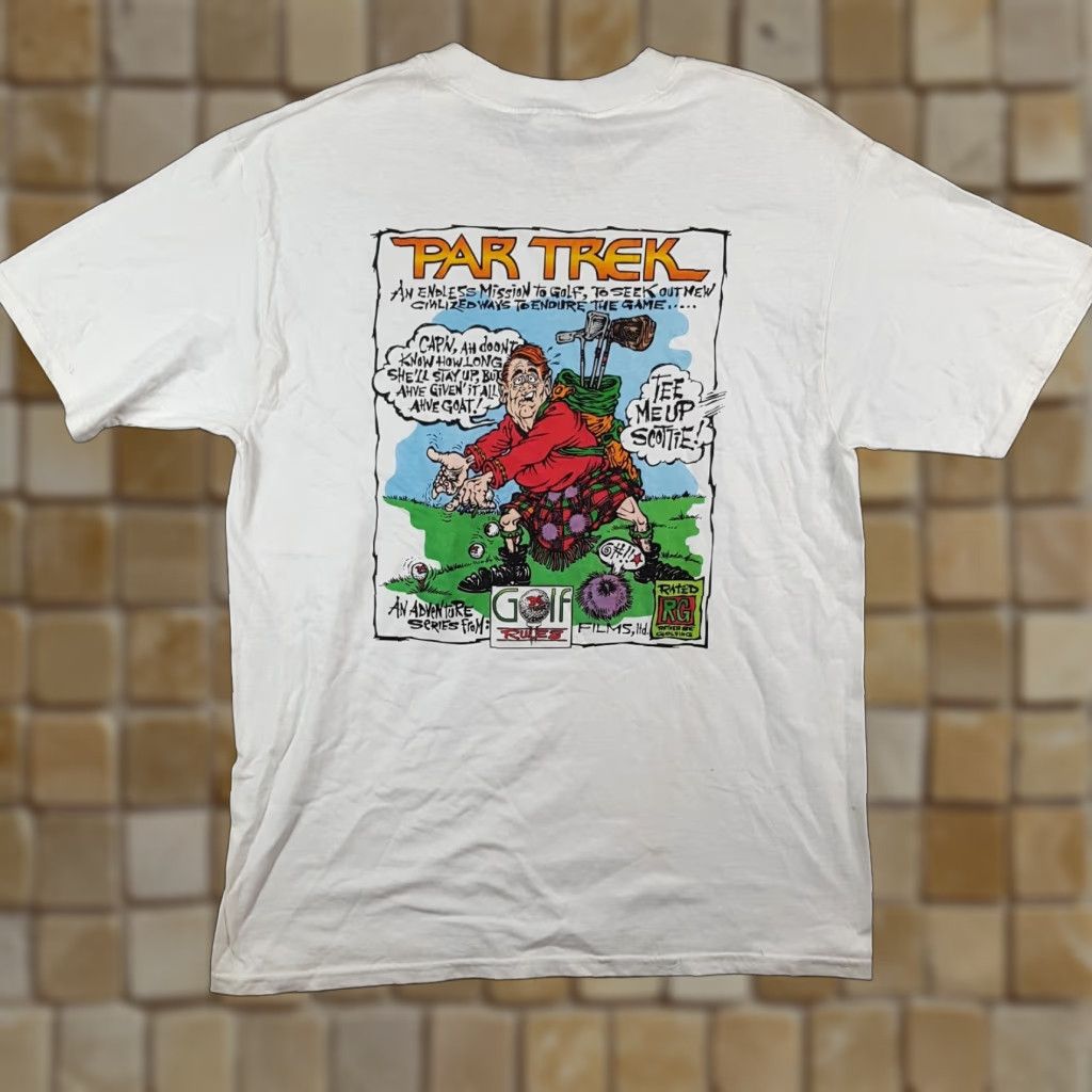 Hanes VINTAGE Star Trek Golf Parody T-Shirt Mens Large White 90s Cartoon Comics Retro Size US L / EU 52-54 / 3 - 1 Thumbnail
