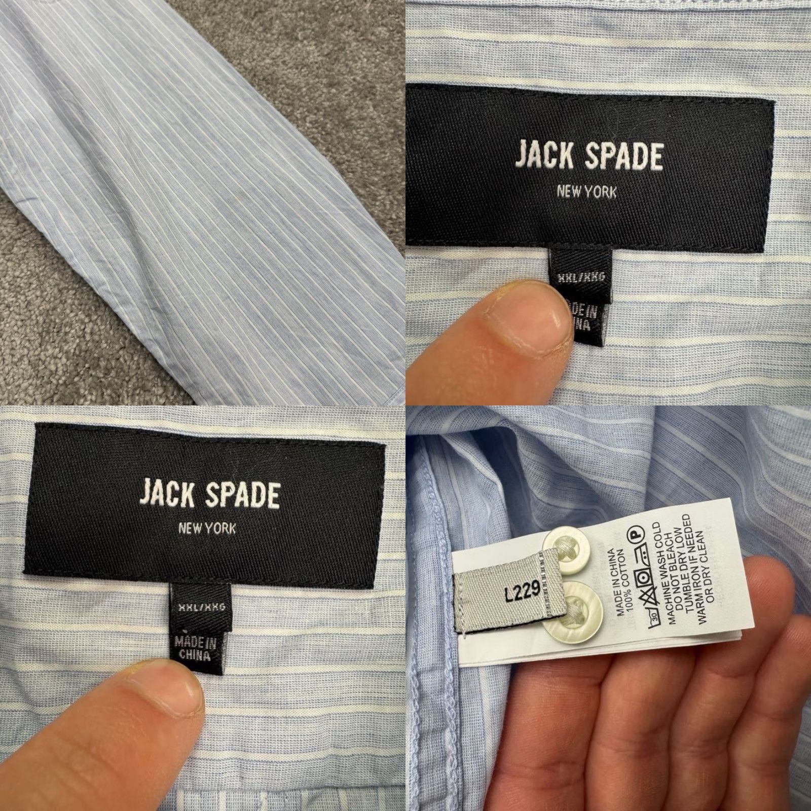 Vintage JACK SPADE Men's Dress Shirt 2XL Blue White Striped Cotton Casual Workwear Size 48R - 8 Thumbnail