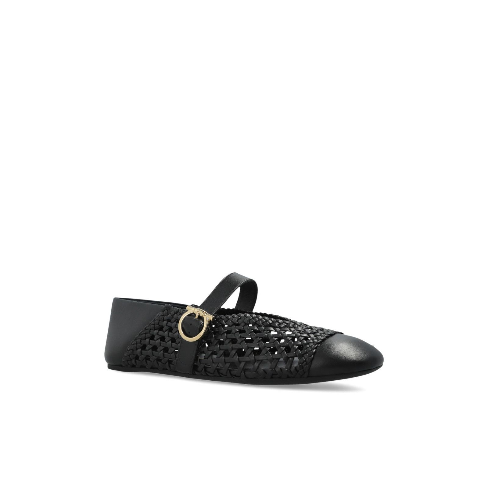 FERRAGAMO Nena Black Leather Ballerina Flats New & Authentic