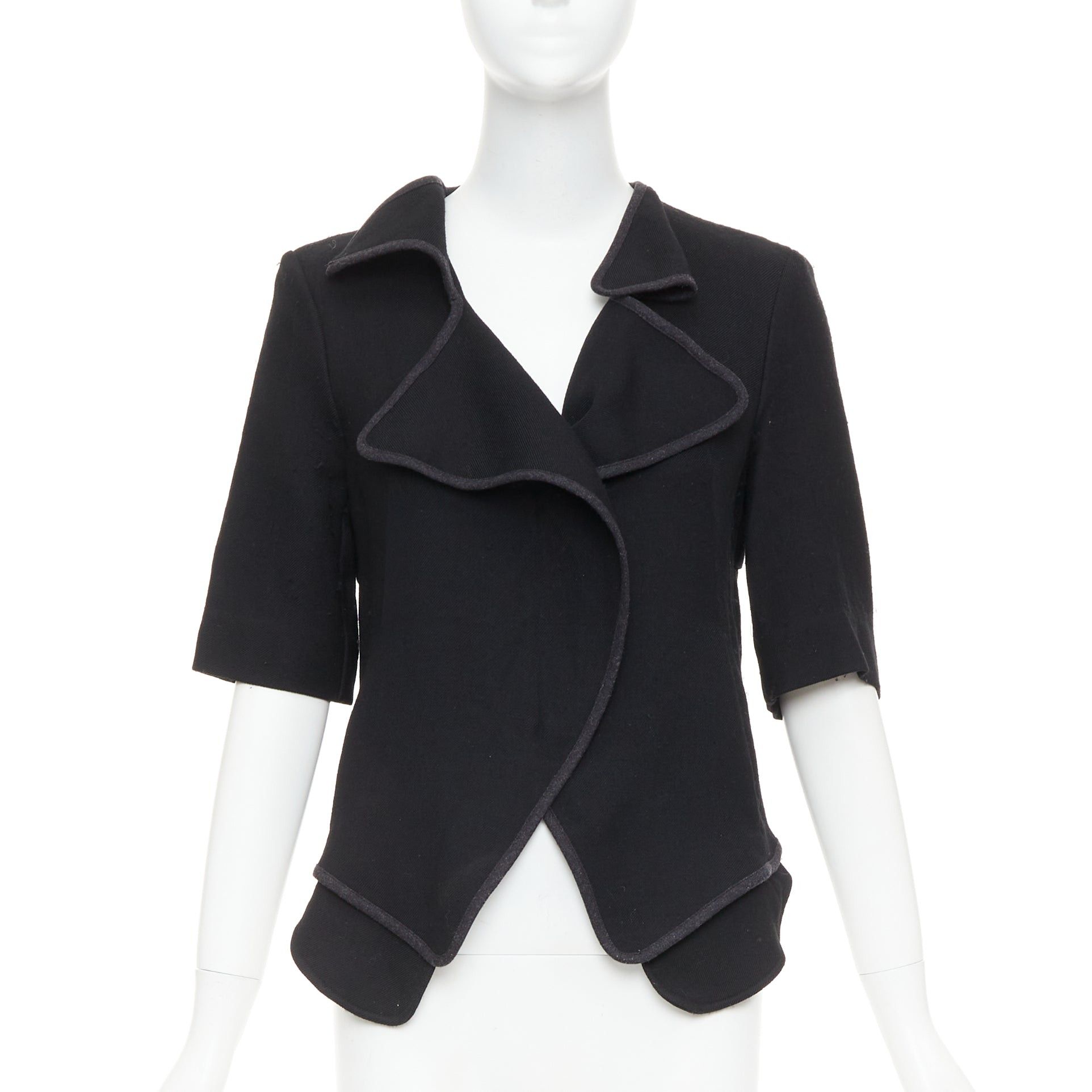 Marni MARNI 2010 black 100% virgin wool twill trimmed collar fitted jacket IT38 XS Size XS / US 0-2 / IT 36-38 - 1 Thumbnail