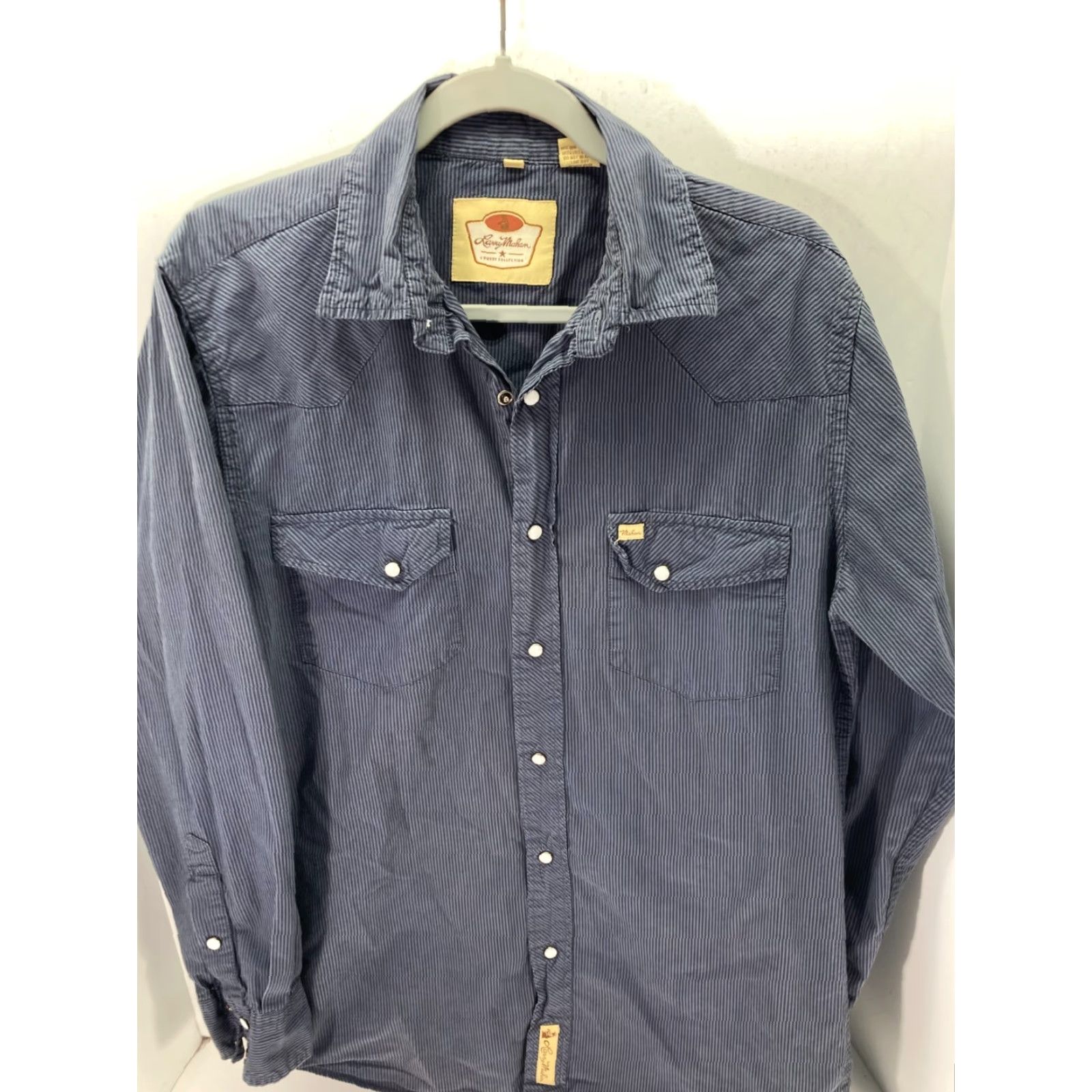 Vintage Larry Mahan Snap Front Shirt Mens M Blue Striped Long Sleeve Pockets Logo Cowboy Shirt Size US M / EU 48-50 / 2 - 3 Thumbnail