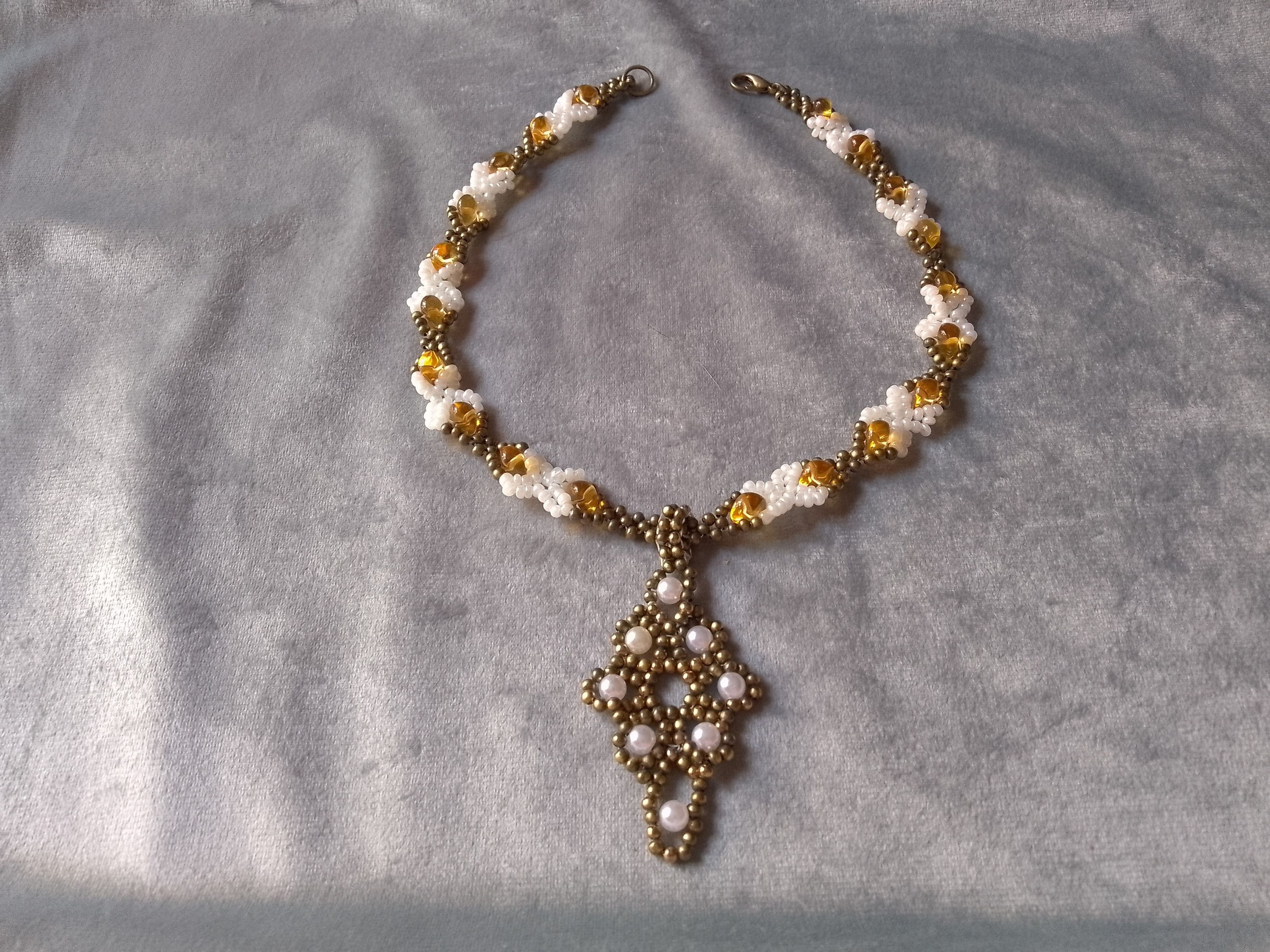 Handmade Necklace Antique Brass Resin Stones Glass Flower Pendant Size ONE SIZE - 3 Thumbnail
