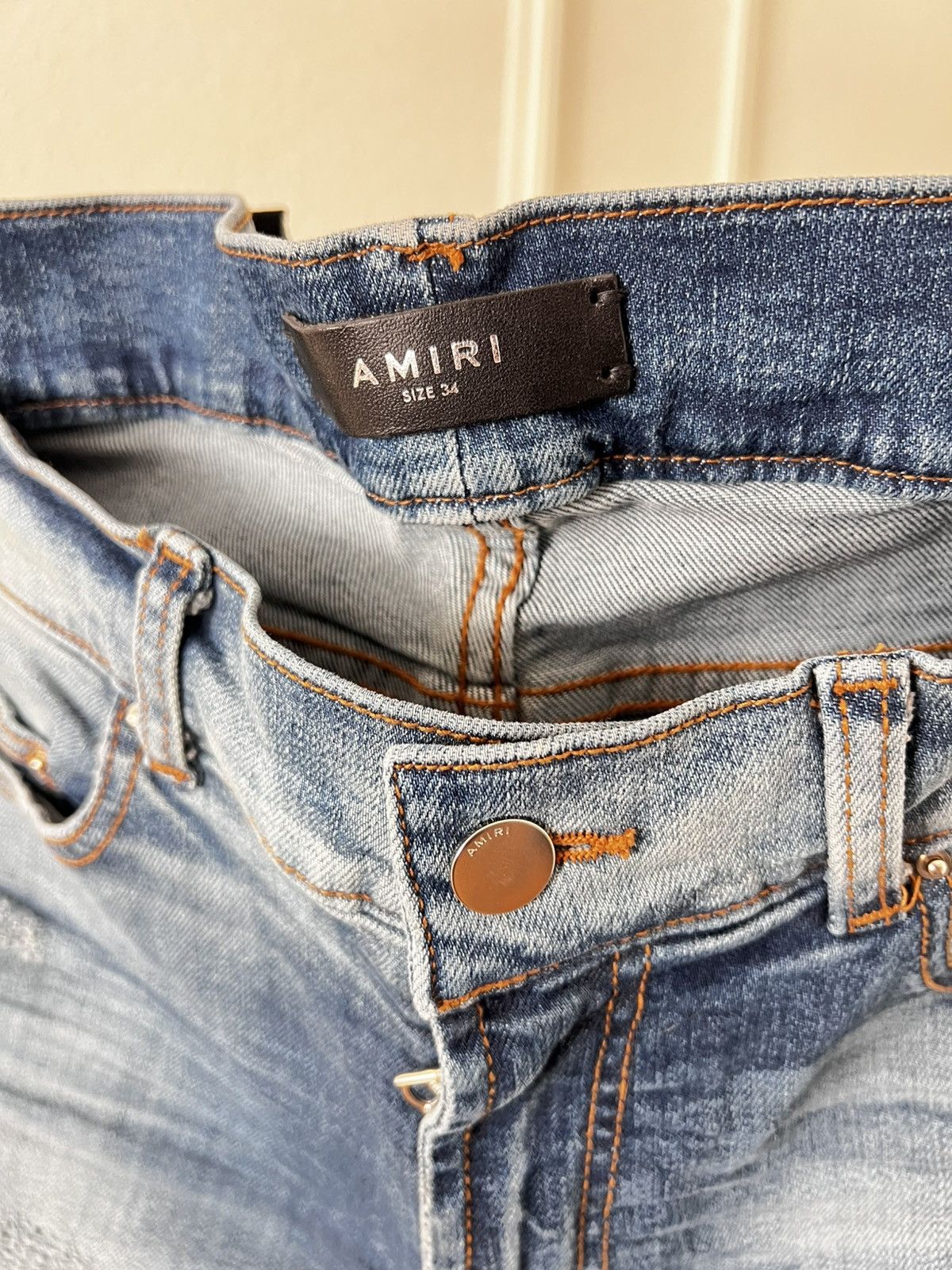 Amiri Original Amiri blue jean white leather patch Size US 34 / EU 50 - 4 Thumbnail