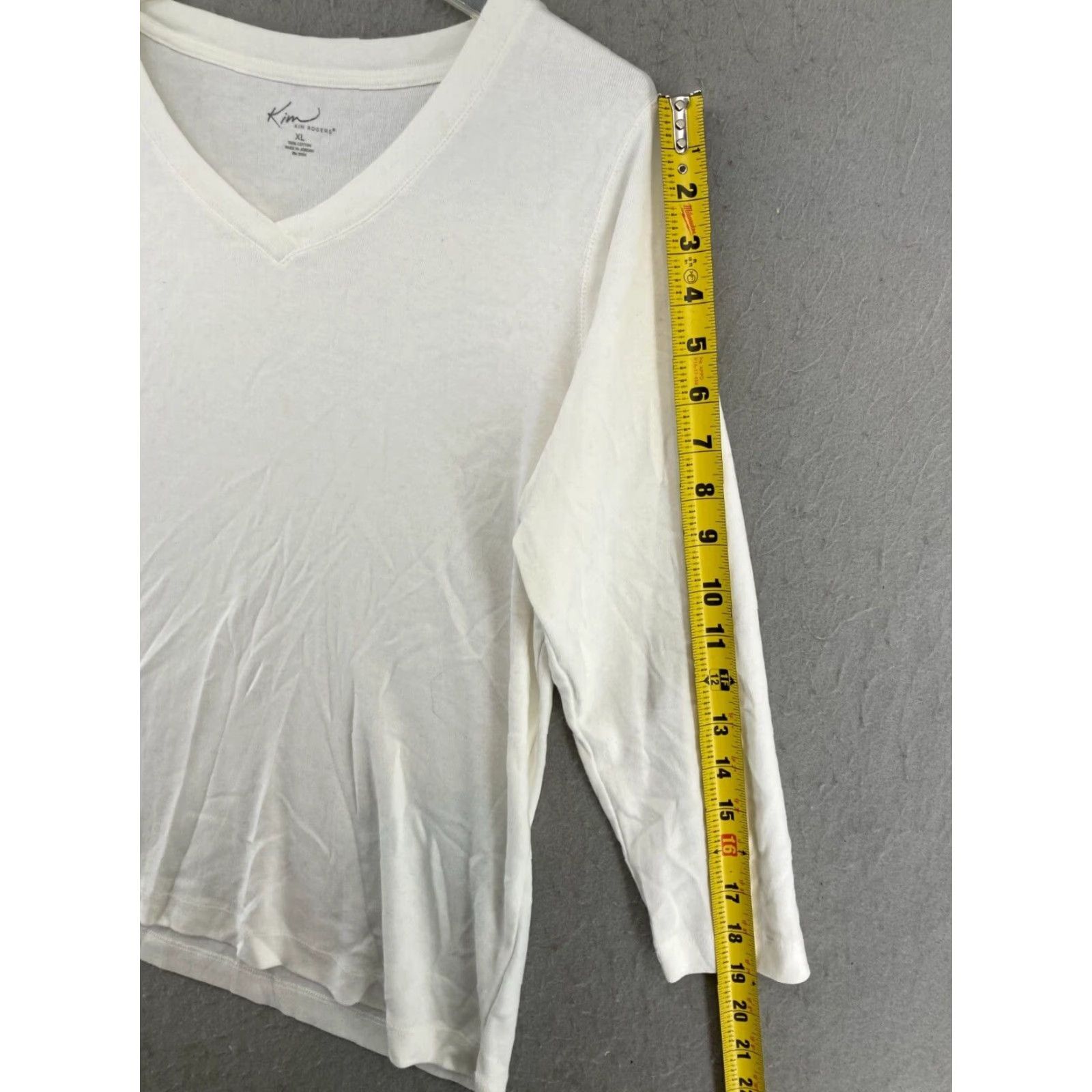 Vintage Kim Rogers Women's Blouse XL White V-Neck 3/4 Sleeve Solid Casual Classic Size XL / US 12-14 / IT 48-50 - 4 Thumbnail