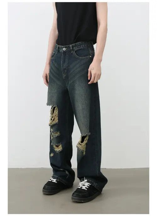VIBE American high street retro men's straight loose ripped jeans Size US 32 / EU 48 - 5 Thumbnail