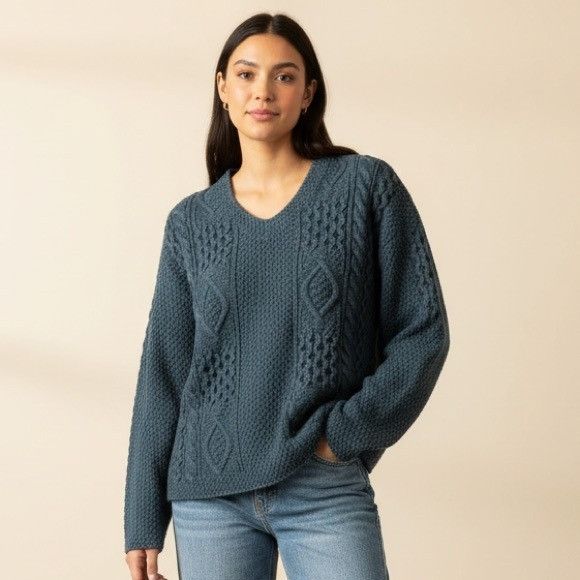 Other Vintage 90’s Maurices Teal V-Neck Cable Knit Sweater Size M / US 6-8 / IT 42-44 - 1 Thumbnail