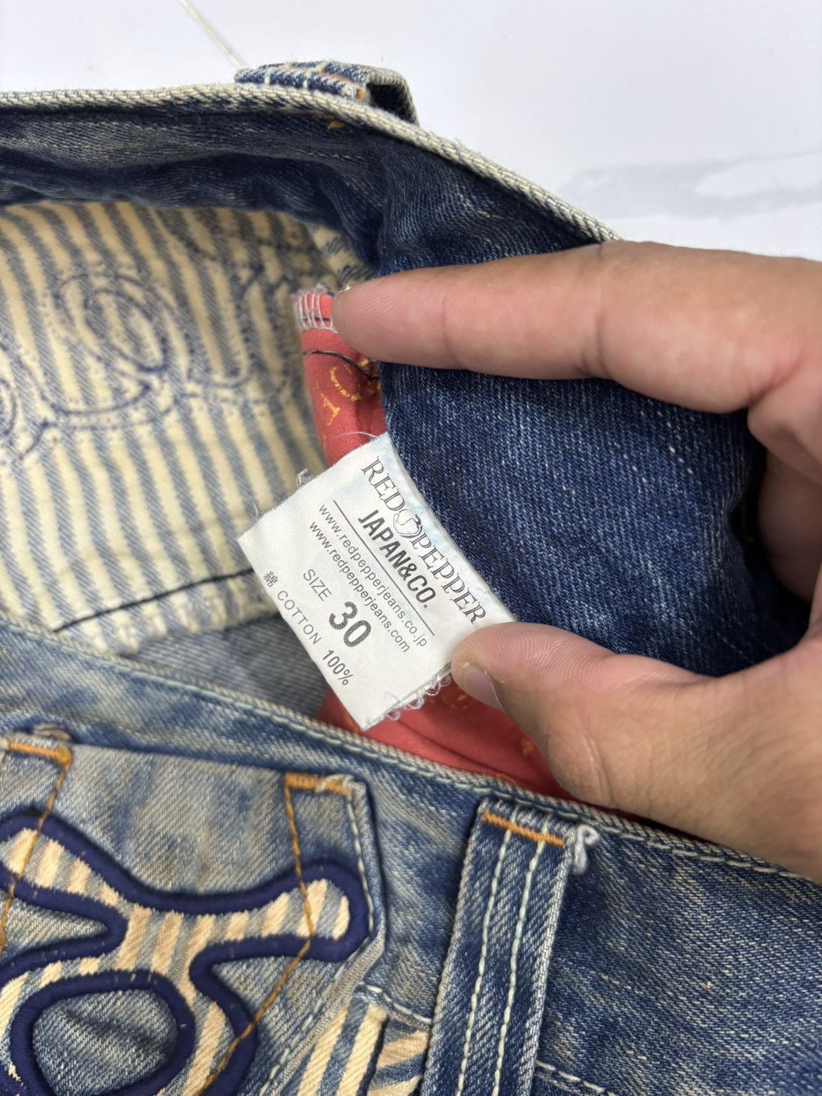 Kapital Red Pepper Double Waist Claw Mark Distressed Denim Jeans Size US 30 / EU 46 - 14 Thumbnail